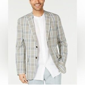 Tasso Elba sz large sage cotton plaid blazer jacket